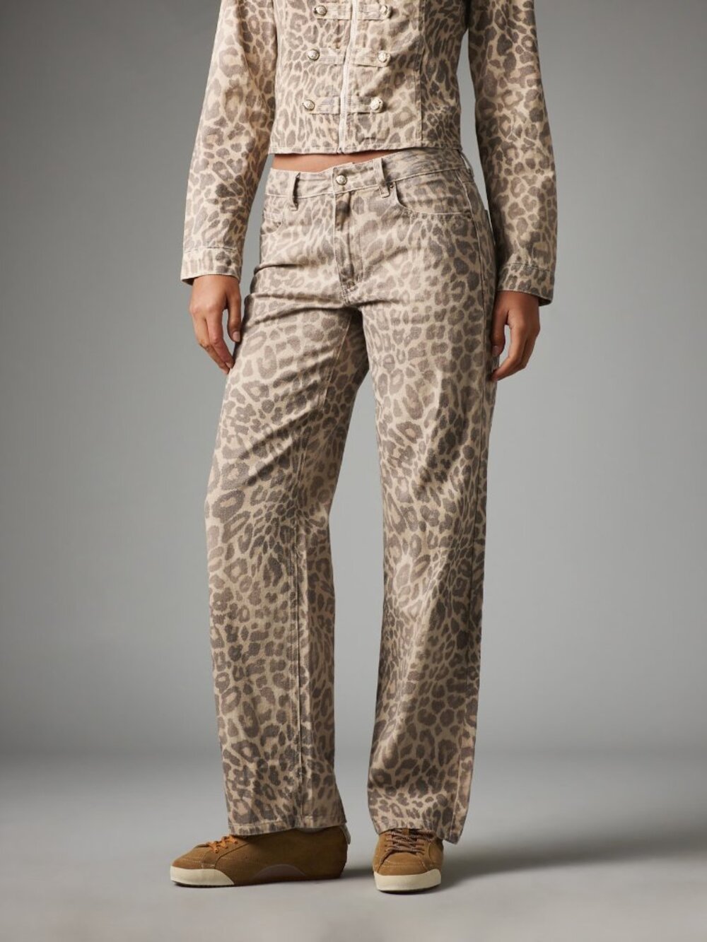 Multicolor Casual Women's Leopard Print Straight Leg Mid Rise Denim Jeans - Picture 1 of 6